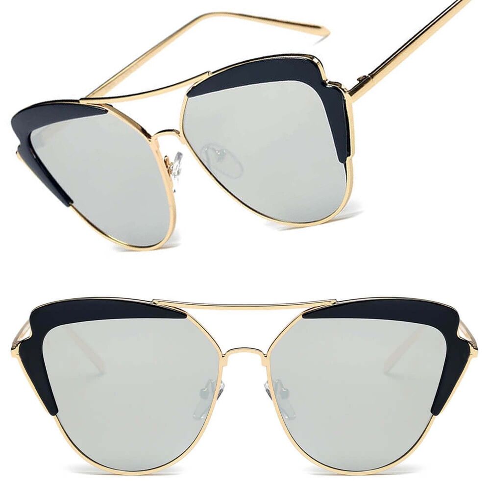 Luxury Classy Exotic Women's Brow Bar Mirrored Lens Cat Eye Sunglasses